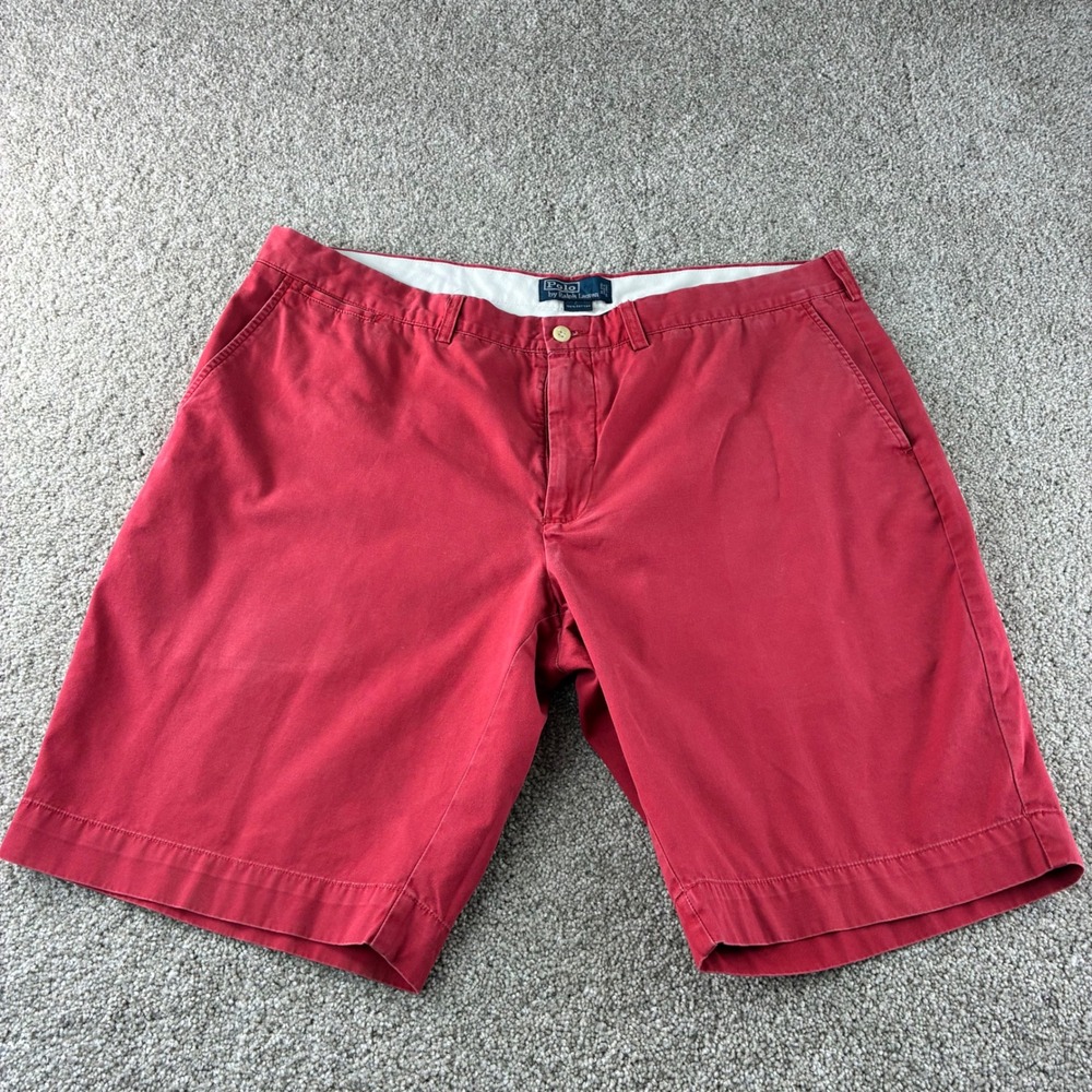 Polo by Ralph Lauren Mens Red Cotton Chino Shorts Size 42 Pony Logo Casual
